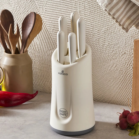 Karaca Right Soft Touch 5 Piece Knife Block Set, White