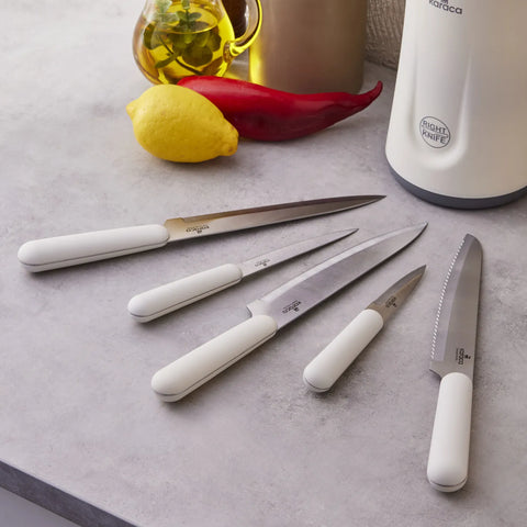 Karaca Right Soft Touch 5 Piece Knife Block Set, White