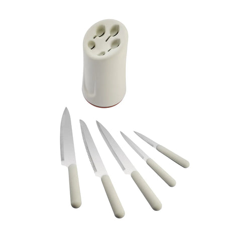Karaca Right Soft Touch 5 Piece Knife Block Set, White