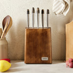 Karaca Dynamic 5 Piece Knife Set with Stand, Wood Silver