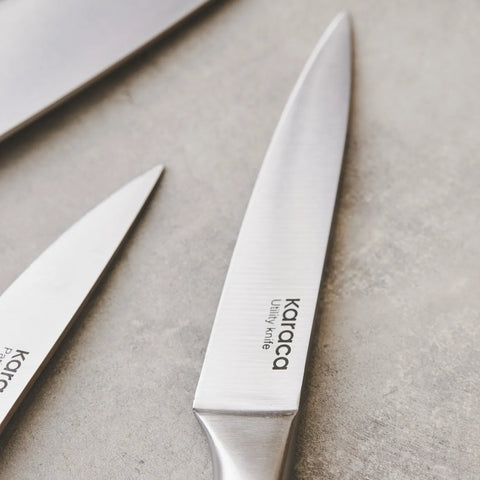 Karaca Dynamic 5 Piece Knife Set with Stand, Wood Silver