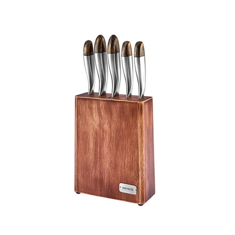 Karaca Dynamic 5 Piece Knife Set with Stand, Wood Silver