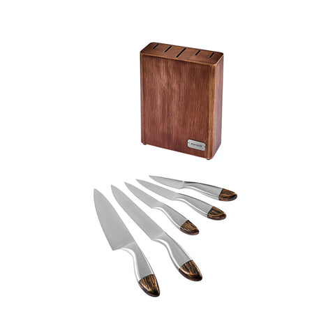 Karaca Dynamic 5 Piece Knife Set with Stand, Wood Silver