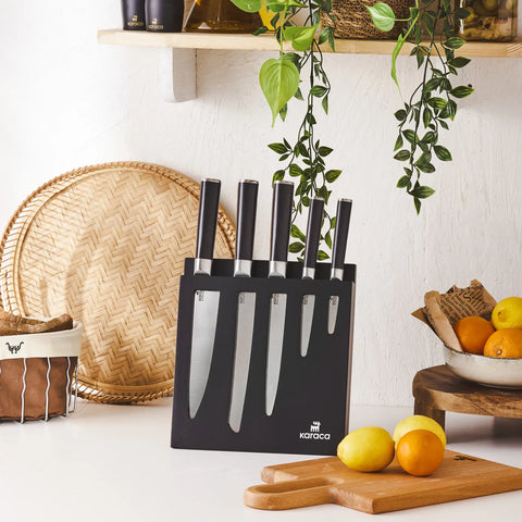 Karaca Hercules 5 Piece Knife Set with Stand, Black