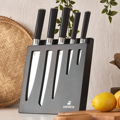 Karaca Hercules 5 Piece Knife Set with Stand, Black