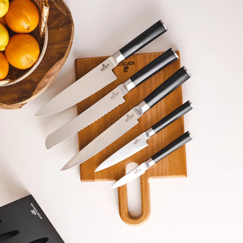 Karaca Hercules 5 Piece Knife Set with Stand, Black