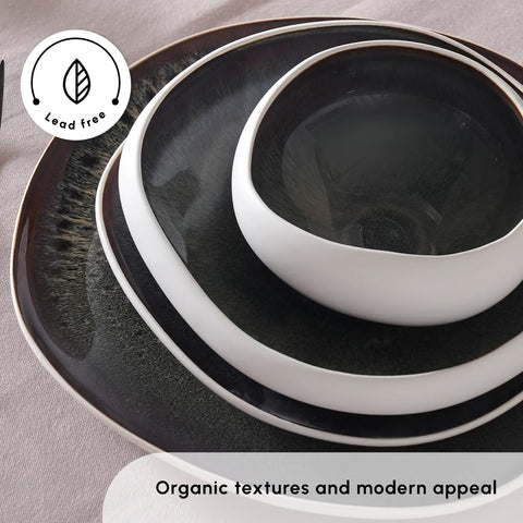 Karaca Earth Collection New Galactic Reactive Glaze 55-Piece Dinner Set for 12 People, White