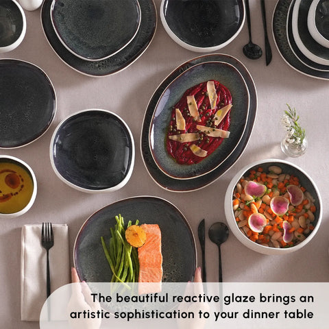 Karaca Earth Collection New Galactic Reactive Glaze 55-Piece Dinner Set for 12 People, White