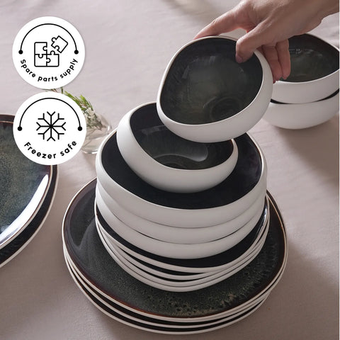 Karaca Earth Collection New Galactic Reactive Glaze 55-Piece Dinner Set for 12 People, White