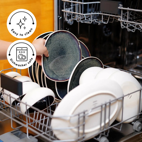 Karaca Earth Collection New Galactic Reactive Glaze 55-Piece Dinner Set for 12 People, White