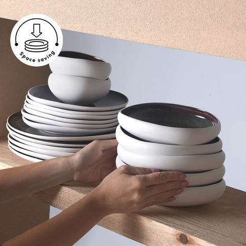 Karaca Earth Collection New Galactic Reactive Glaze 55-Piece Dinner Set for 12 People, White