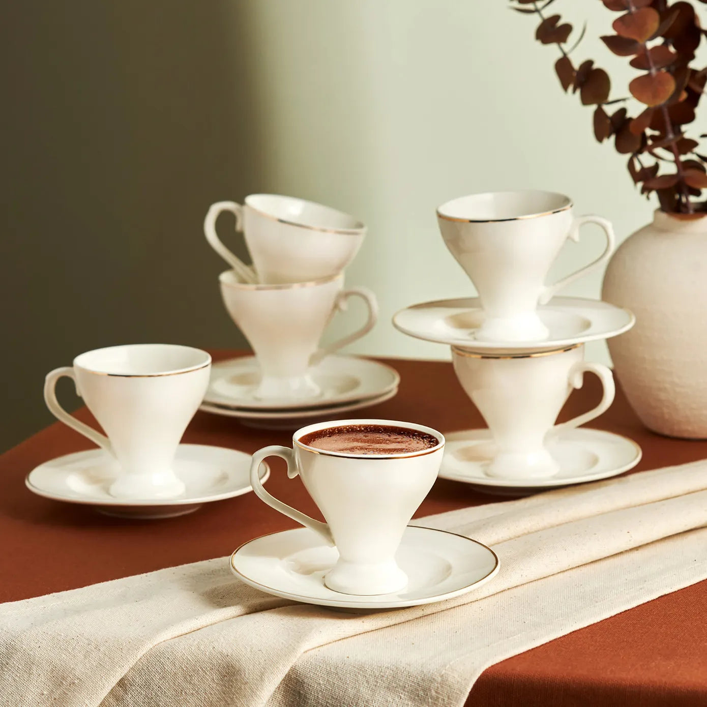 Karaca Biga 12Piece Porcelain Espresso Turkish Coffee Cup Set for 6 P