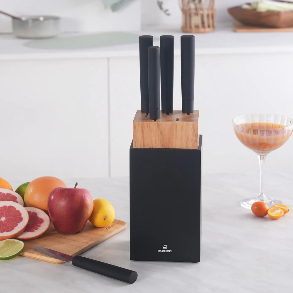 Karaca Viego 6 Piece Knife Block Set, Black