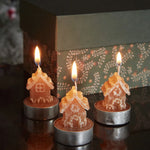 Karaca New Year Christmas Paraffin Ginger House Tealights, 3 Piece, 18cmx5cmx6cm, Brown