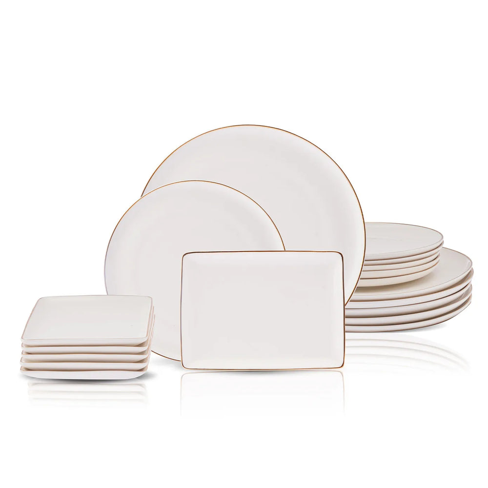 Karaca Santo 18-Piece Bone China Dinner Set for 6 People, White Gold