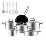 Karaca Sophia 16-Piece Stainless Steel Cookware Set with Kitchen Utensil Set, Silver