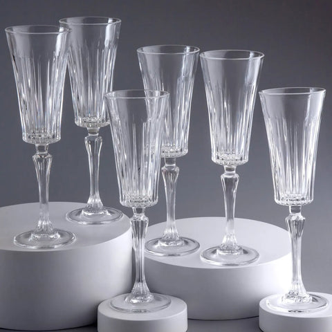 Rcr Timeless 6 Piece Crystal Glass Fluted Wine Glasses, 238ml, Transparent