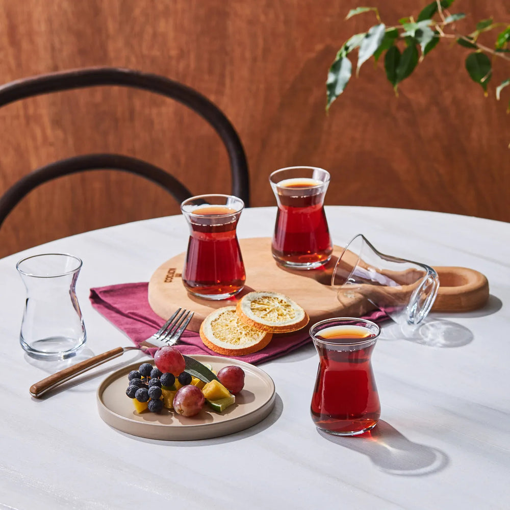 Karaca İrem 6-Piece Glass Turkish Tea Set for 6 People, 132ml, Clear
