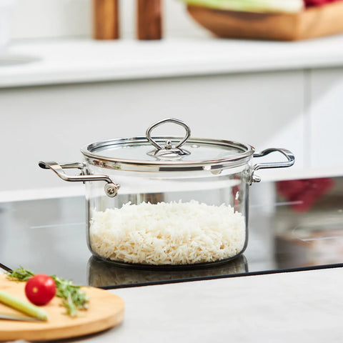 Karaca Amore Glass Stockpot with Lid, 18cm, Transparent