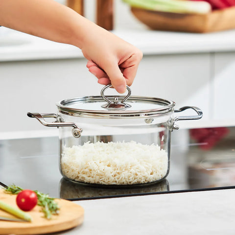 Karaca Amore Glass Stockpot with Lid, 18cm, Transparent