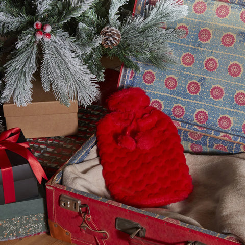 Karaca Home Plush Hot Water Bottle and Cover, 2L, Red