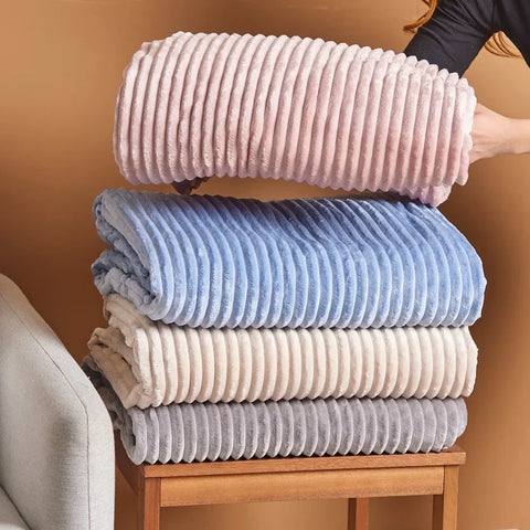 Karaca Ruby Stripe Wellsoft TV Blanket, 130x150cm, Ecru