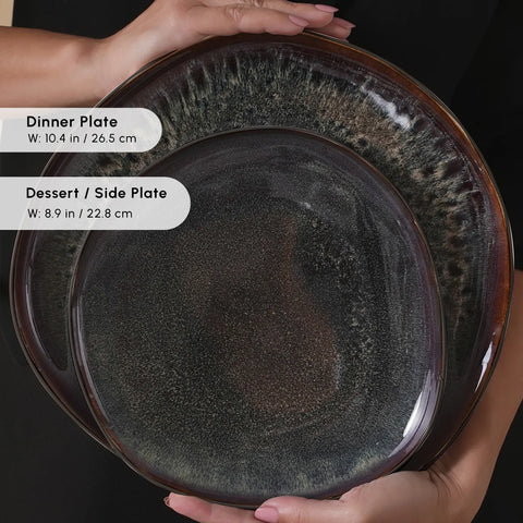 Karaca Earth Collection New Galactic Reactive Glaze 55-Piece Dinner Set for 12 People, Black