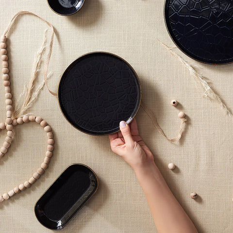 Karaca Calvin Ceramic Side Plate, 20cm, Black Multi