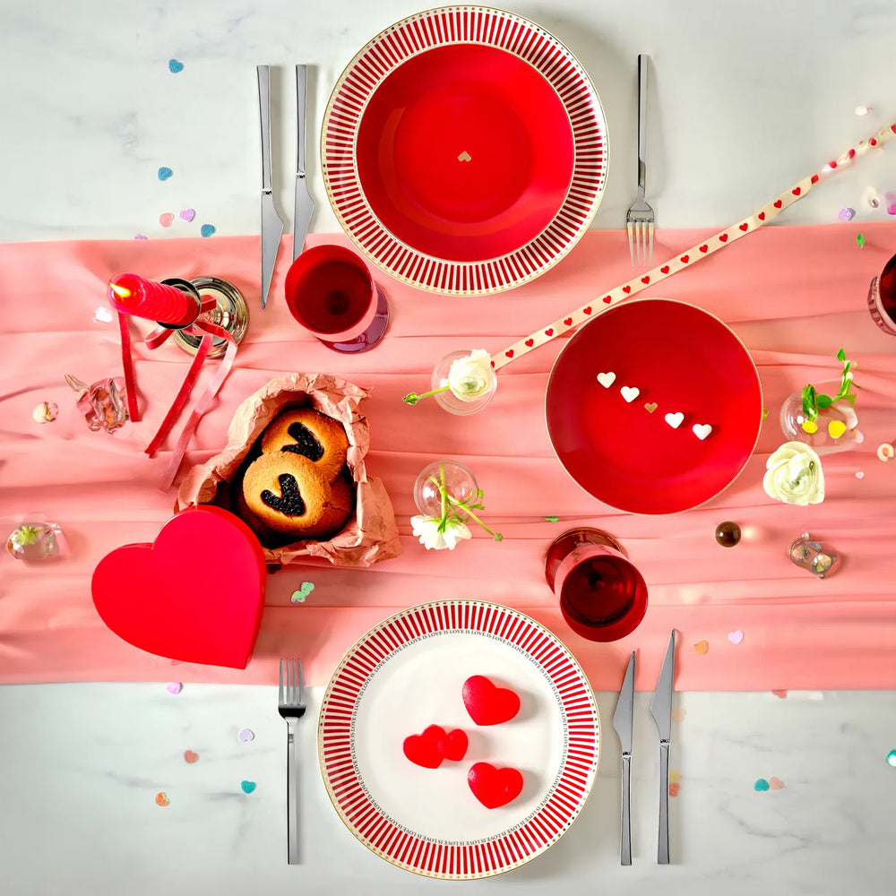 Karaca Amour 6-Piece Bone China Dinner Set for 2 People, Red Multi