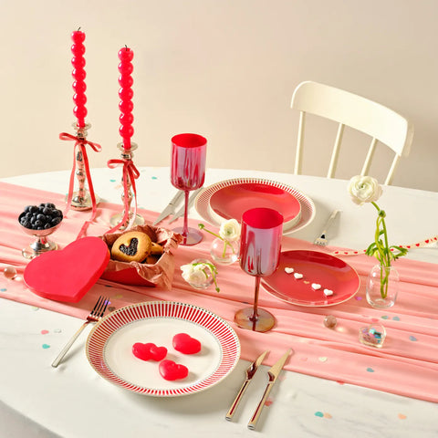 Karaca Amour 6-Piece New Generation Bone China Dinner Set for 2 People, Red Multi