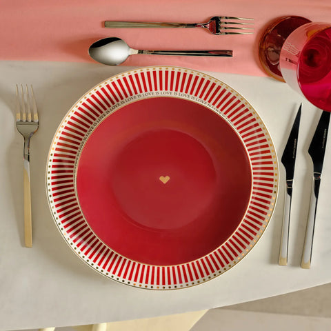 Karaca Amour 6-Piece New Generation Bone China Dinner Set for 2 People, Red Multi