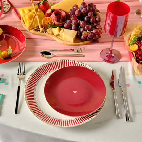 Karaca Amour 6-Piece New Generation Bone China Dinner Set for 2 People, Red Multi