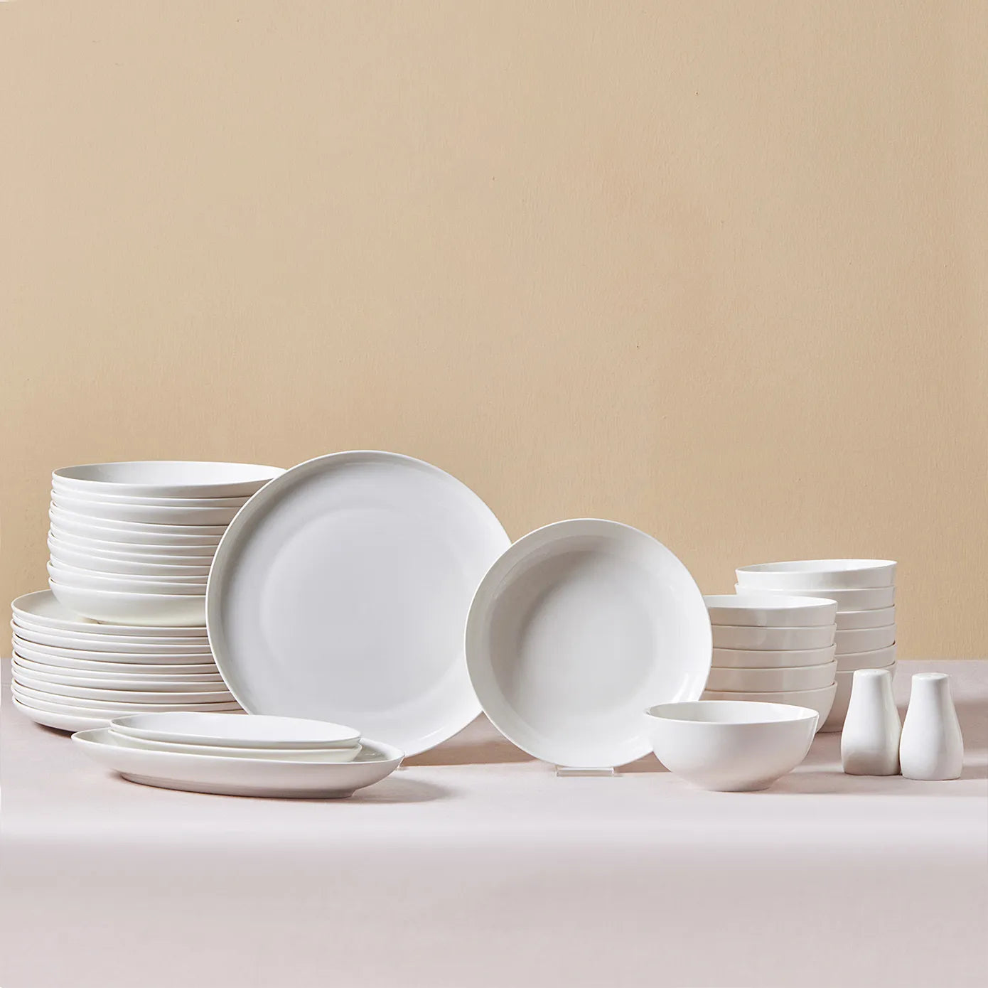 Karaca Forever Bone China Allure 41-Piece Dinner Set for 12 People, White