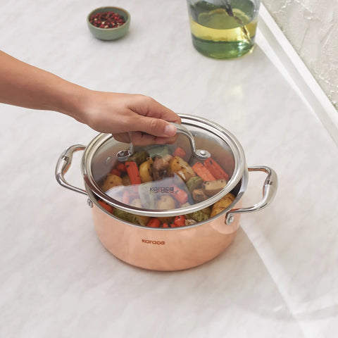 Karaca 3Ply PowerSteel Copper Stockpot with Lid, 2.6L, Copper
