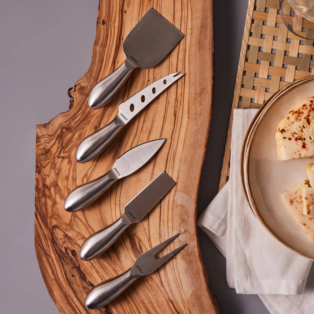 Karaca Fontina 5 Piece Cheese Knife Set, Silver
