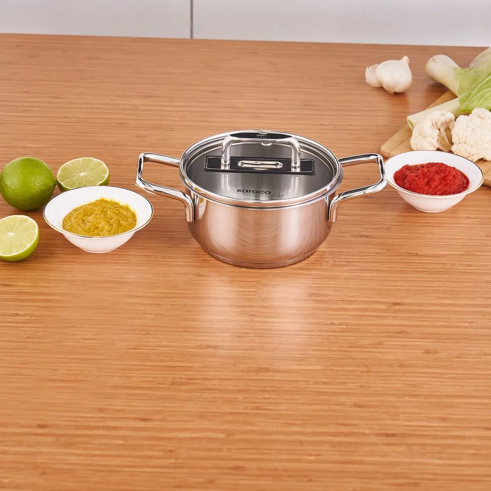 Karaca Grace Stainless Steel Induction Mini Stockpot with Lid, 14cm, Silver