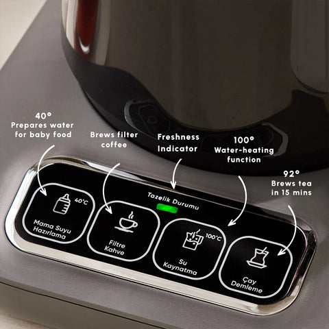 Karaca Caysever Robotea Pro 4 in 1 Talking Automatic Tea Maker Kettle and Filter Coffee Maker, 2500W, Space Grey