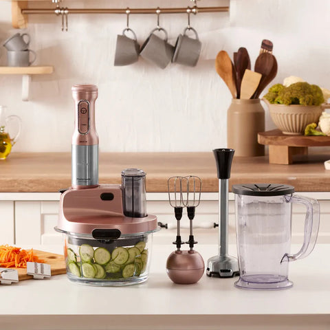 Karaca Mastermaid ProSteel Glass 8 in 1 Food Processor, 2500W, Rosegold