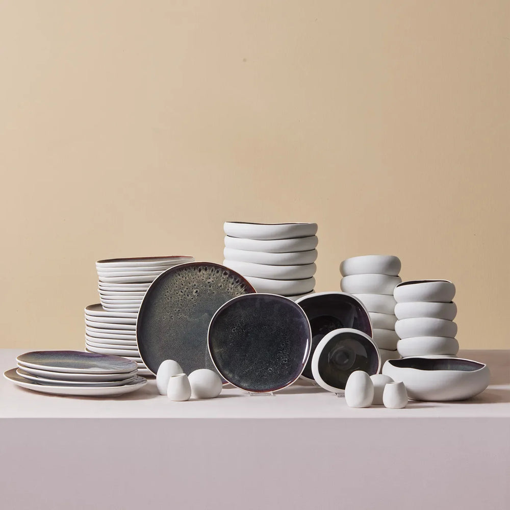 Karaca Red Carpet Earth Collection New Galactic Reactive Glaze 59-Piece Dinner Set for 12 People, White