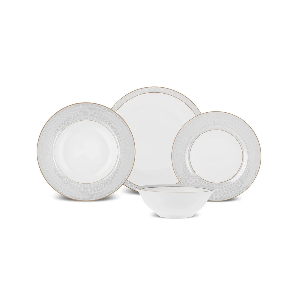 Karaca Elos 24-Piece Bone China Dinner Set for 6 People, White