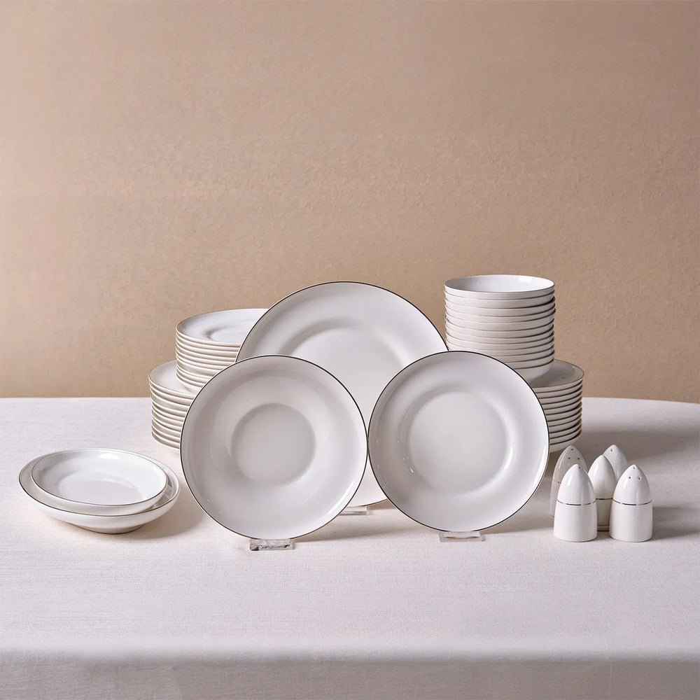 Karaca Stream Bone China Nefeli 56-Piece Dinner Set for 12 People, Gold
