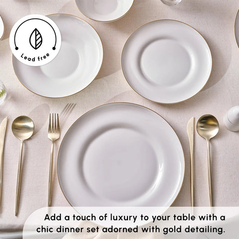 Karaca Streamline Nefeli 56-Piece Bone China Dinner Set for 12 People, Gold