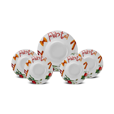 Karaca Sicilia 5-Piece Porcelain Pizza Set for 4 People, White Multi