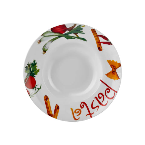 Karaca Sicilia 5-Piece Porcelain Pizza Set for 4 People, White Multi