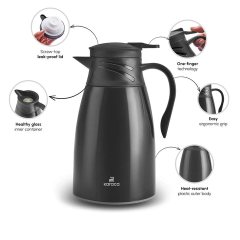 Karaca Bella Stainless Steel Flask, 1.7L, Black