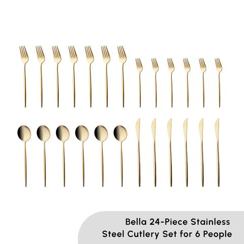Karaca Bella 24-Piece Cutlery Set for 6 People, Shiny Gold