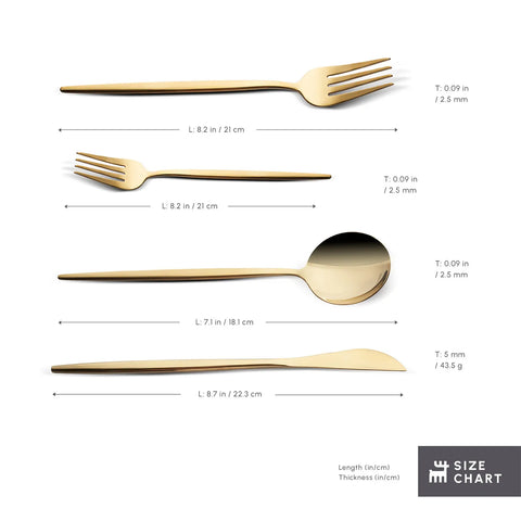 Karaca Bella 24-Piece Cutlery Set for 6 People, Shiny Gold