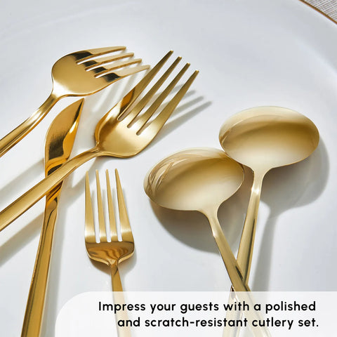 Karaca Bella 24-Piece Cutlery Set for 6 People, Shiny Gold