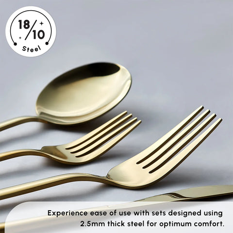 Karaca Bella 24-Piece Cutlery Set for 6 People, Shiny Gold
