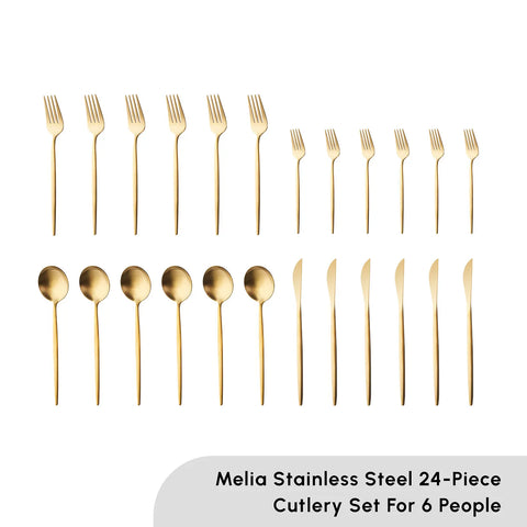 Karaca Bella 24-Piece Cutlery Set for 6 People, Matte Gold